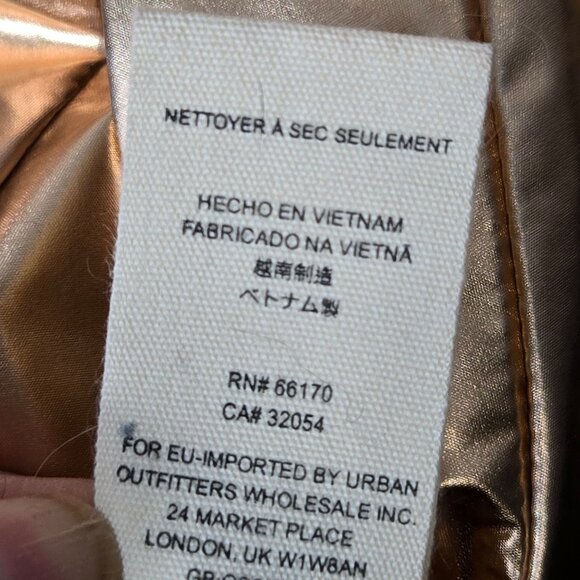 FREE PEOPLE Size XS Reversible Nylon Puffer Oversized Metallic Gold Green Coat - Picture 14 of 16